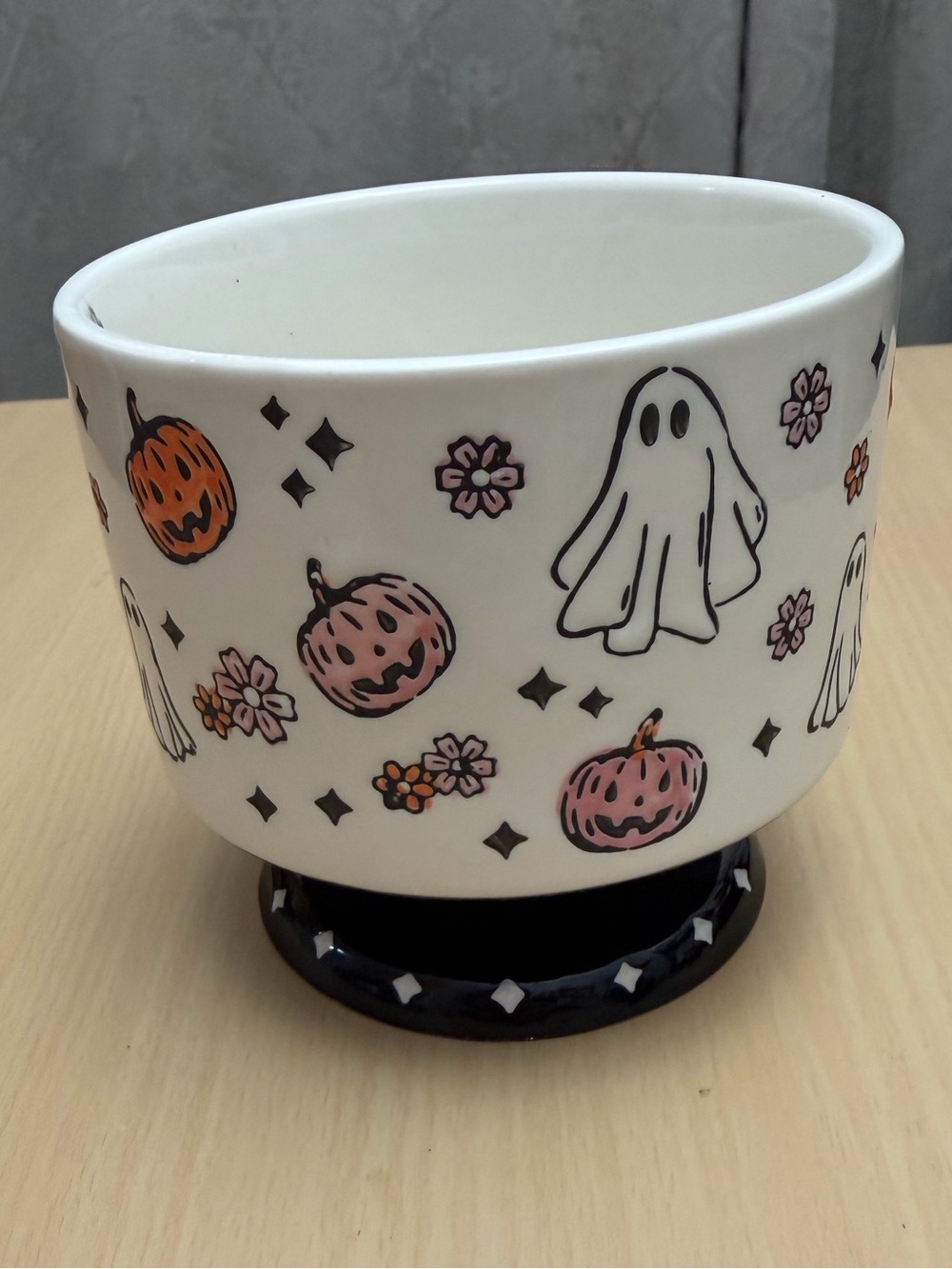 White Ghost & Pumpkin Ceramic Planter - Halloween Decorative Pot/candle holder